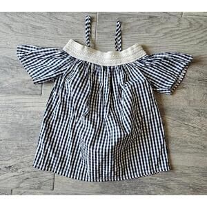Girl's Insta Girl Checkered Blouse Size Medium 10/12 Side Shoulders Blue & White